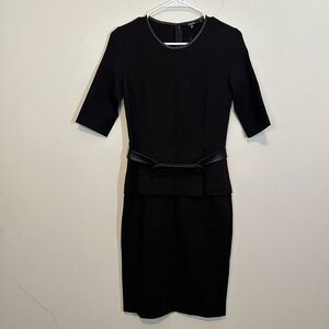 Raoul Black w/Leather Belt Peplum Pencil Dress Size‎ 4 Little Black Dress NWOT